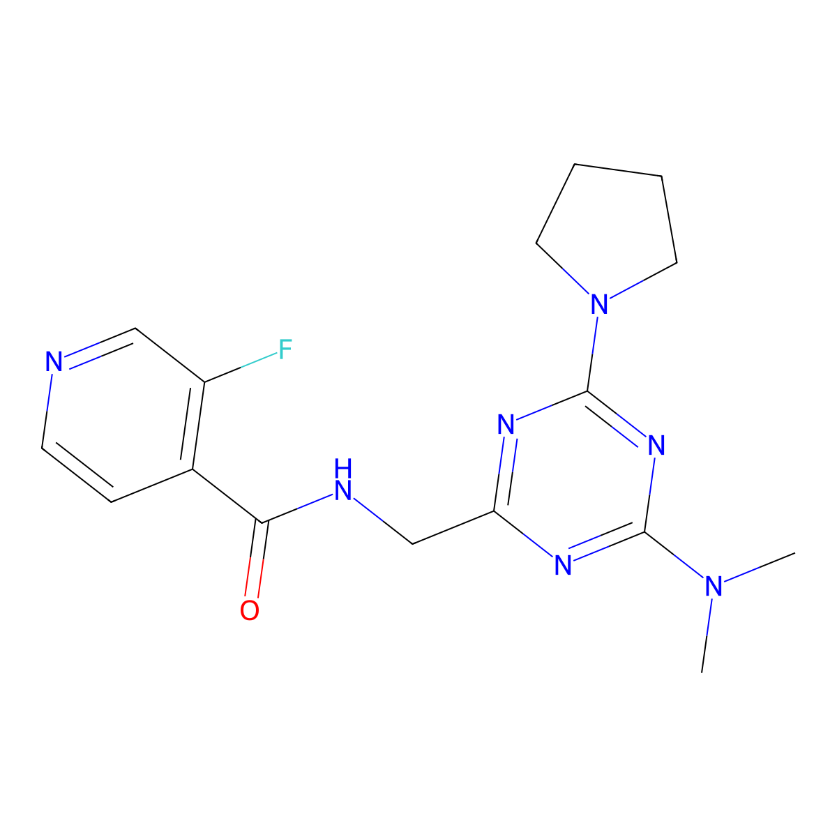 N-((4-(dimethylamino)-6-(pyrrolidin-1-yl)-1,3,5-triazin-2-yl)methyl)-3-fluoroisonicotinamide molecular structure, CAS 2034420-43-2