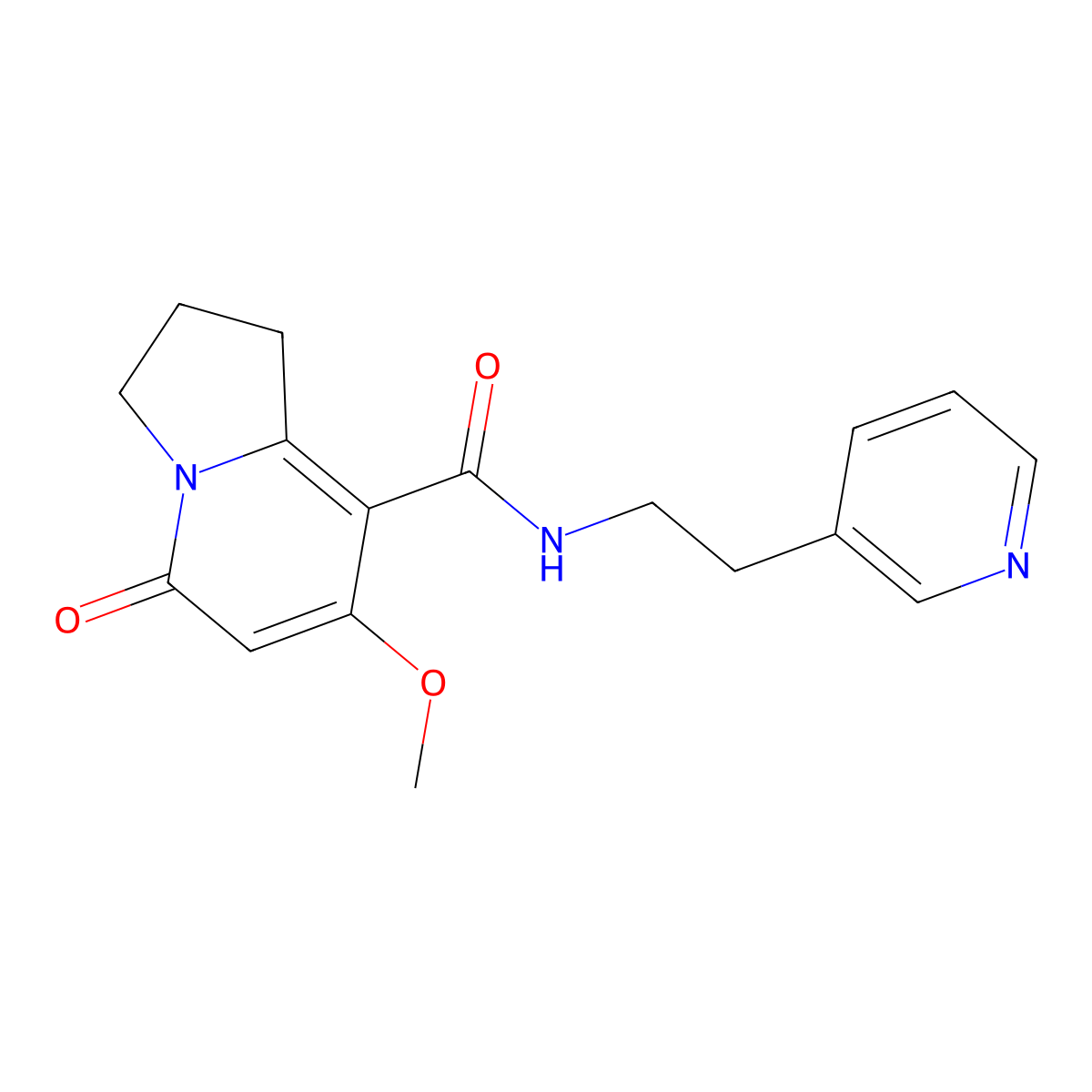 7-methoxy-5-oxo-N-(2-(pyridin-3-yl)ethyl)-1,2,3,5-tetrahydroindolizine-8-carboxamide molecular structure, CAS 2034420-49-8