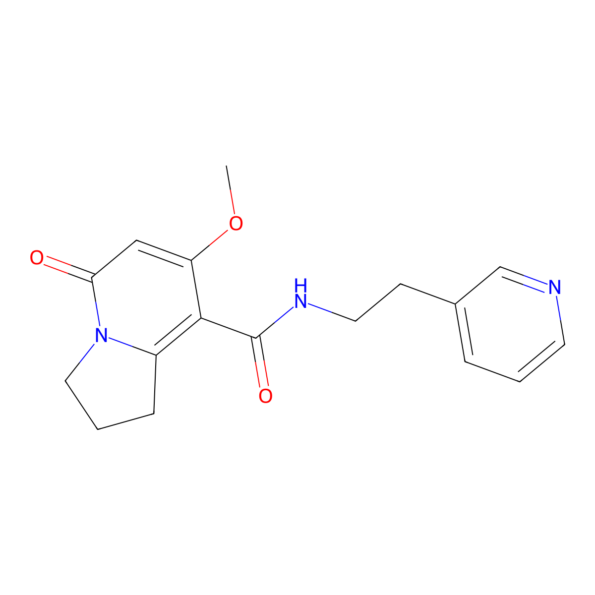 7-methoxy-5-oxo-N-(2-(pyridin-3-yl)ethyl)-1,2,3,5-tetrahydroindolizine-8-carboxamide molecular structure, CAS 2034420-49-8