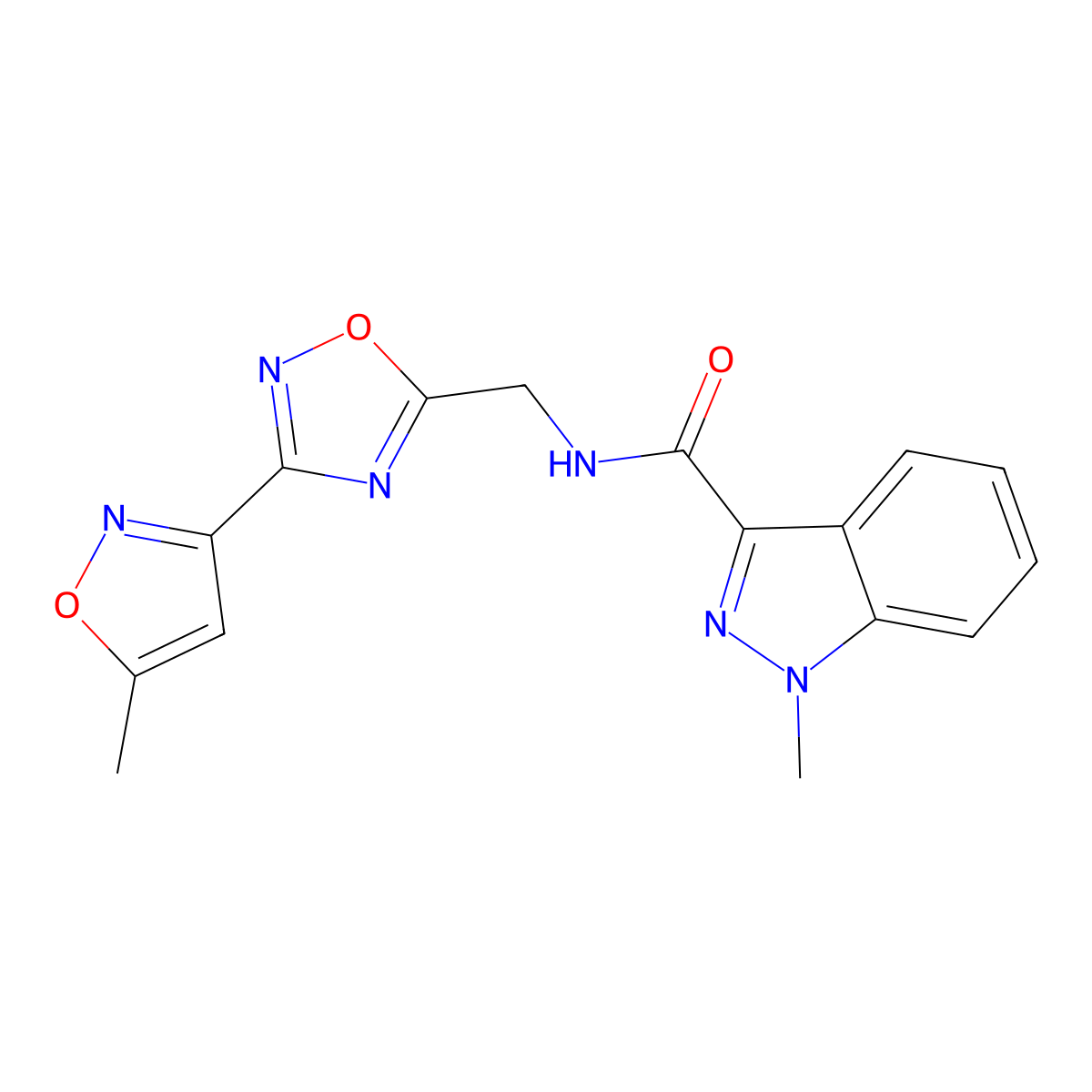 1-methyl-N-((3-(5-methylisoxazol-3-yl)-1,2,4-oxadiazol-5-yl)methyl)-1H-indazole-3-carboxamide molecular structure, CAS 2034420-59-0