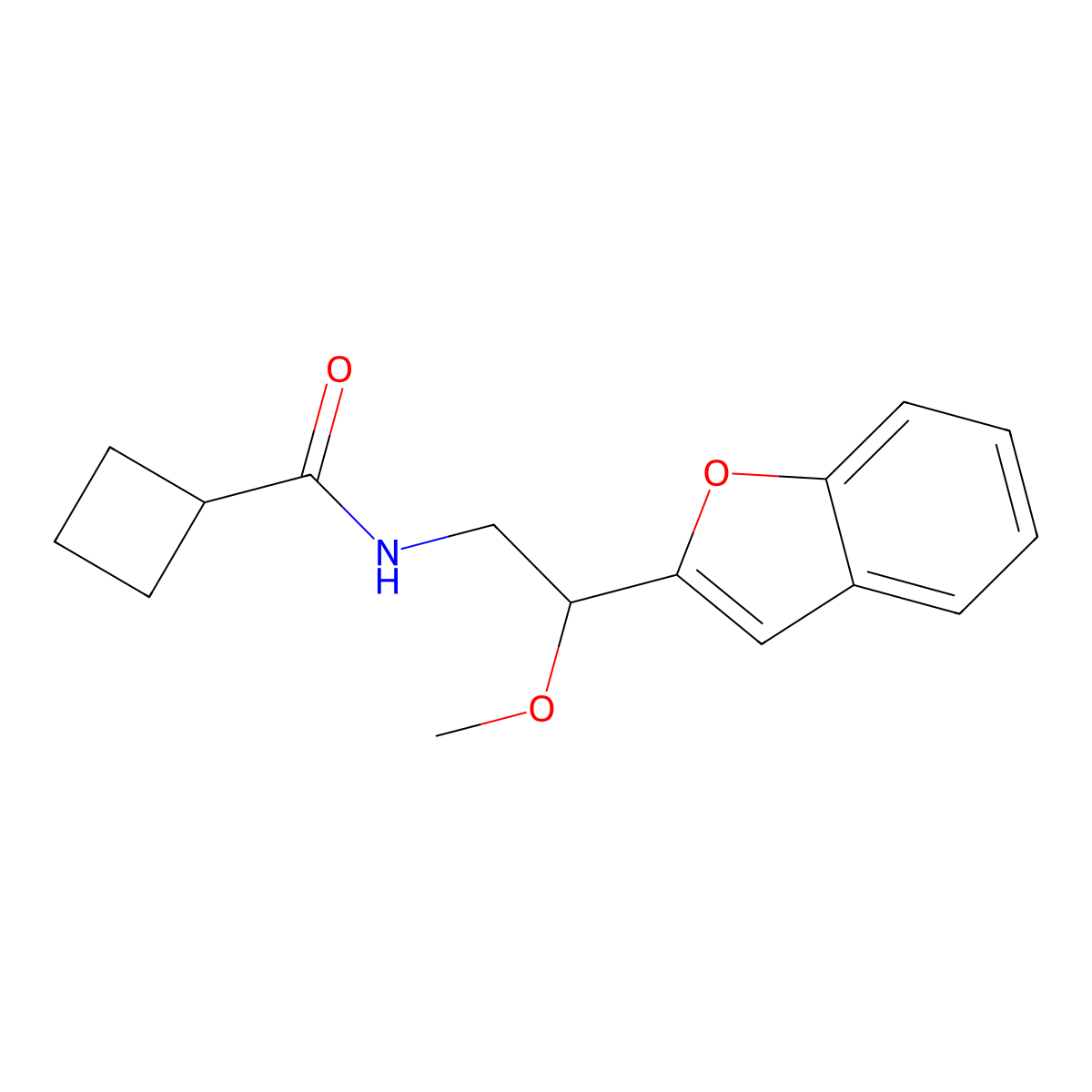 N-(2-(benzofuran-2-yl)-2-methoxyethyl)cyclobutanecarboxamide molecular structure, CAS 2034420-63-6