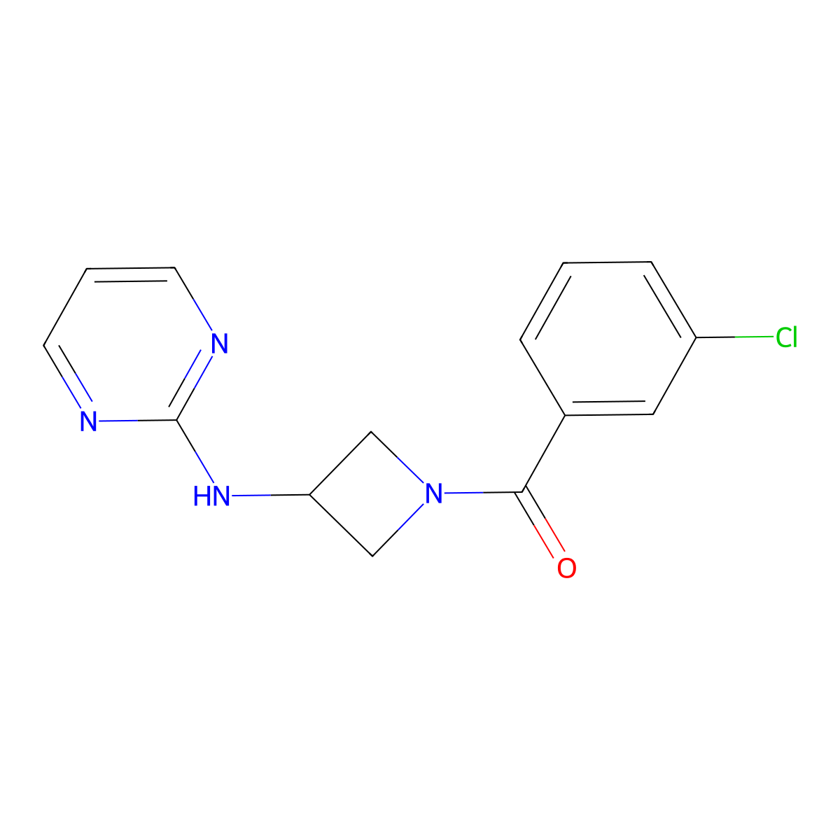 (3-Chlorophenyl)(3-(pyrimidin-2-ylamino)azetidin-1-yl)methanone molecular structure, CAS 2034420-68-1