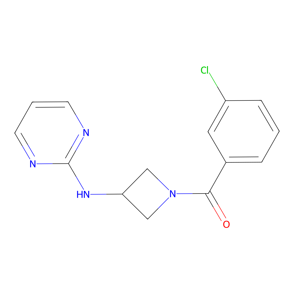 (3-Chlorophenyl)(3-(pyrimidin-2-ylamino)azetidin-1-yl)methanone molecular structure, CAS 2034420-68-1