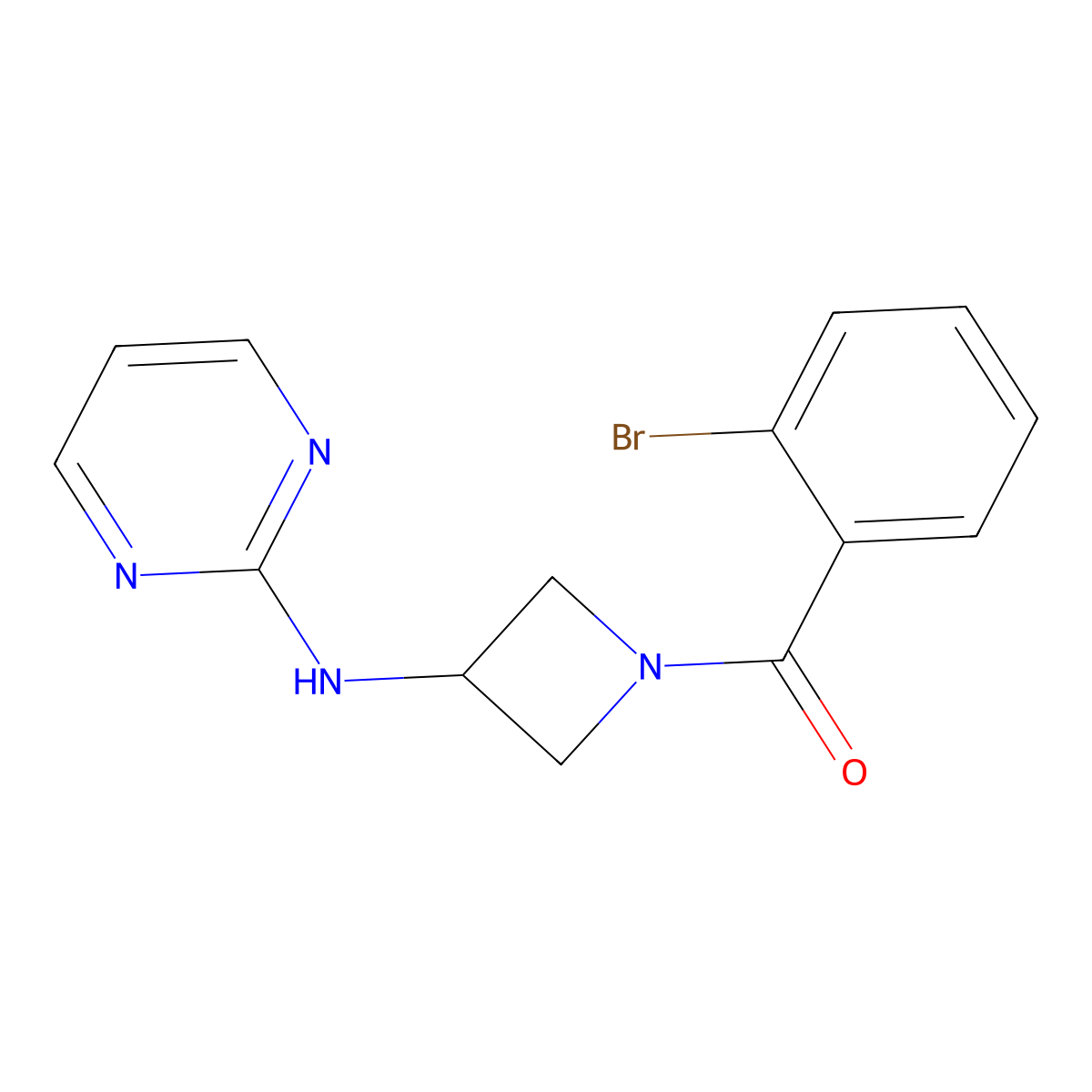 (2-Bromophenyl)(3-(pyrimidin-2-ylamino)azetidin-1-yl)methanone molecular structure, CAS 2034420-75-0