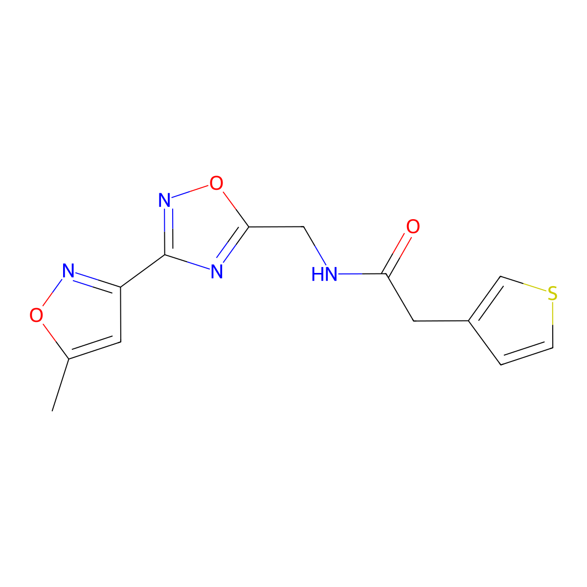 N-((3-(5-methylisoxazol-3-yl)-1,2,4-oxadiazol-5-yl)methyl)-2-(thiophen-3-yl)acetamide molecular structure, CAS 2034420-76-1