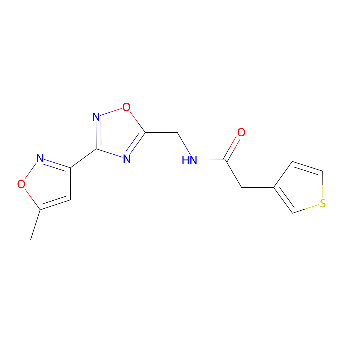 N-((3-(5-methylisoxazol-3-yl)-1,2,4-oxadiazol-5-yl)methyl)-2-(thiophen-3-yl)acetamide molecular structure, CAS 2034420-76-1