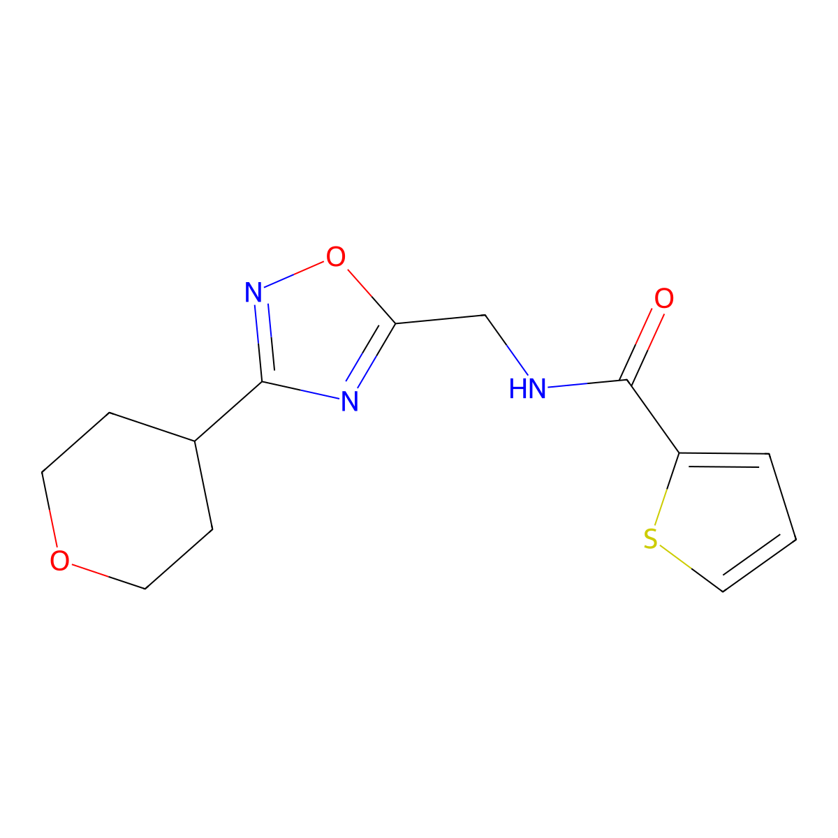 N-{[3-(oxan-4-yl)-1,2,4-oxadiazol-5-yl]methyl}thiophene-2-carboxamide molecular structure, CAS 2034420-77-2
