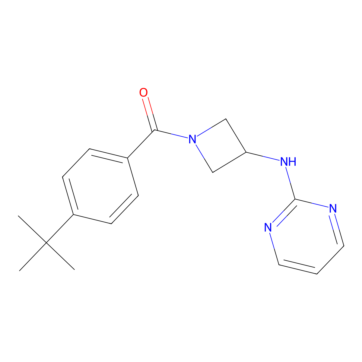 (4-(Tert-butyl)phenyl)(3-(pyrimidin-2-ylamino)azetidin-1-yl)methanone molecular structure, CAS 2034420-81-8