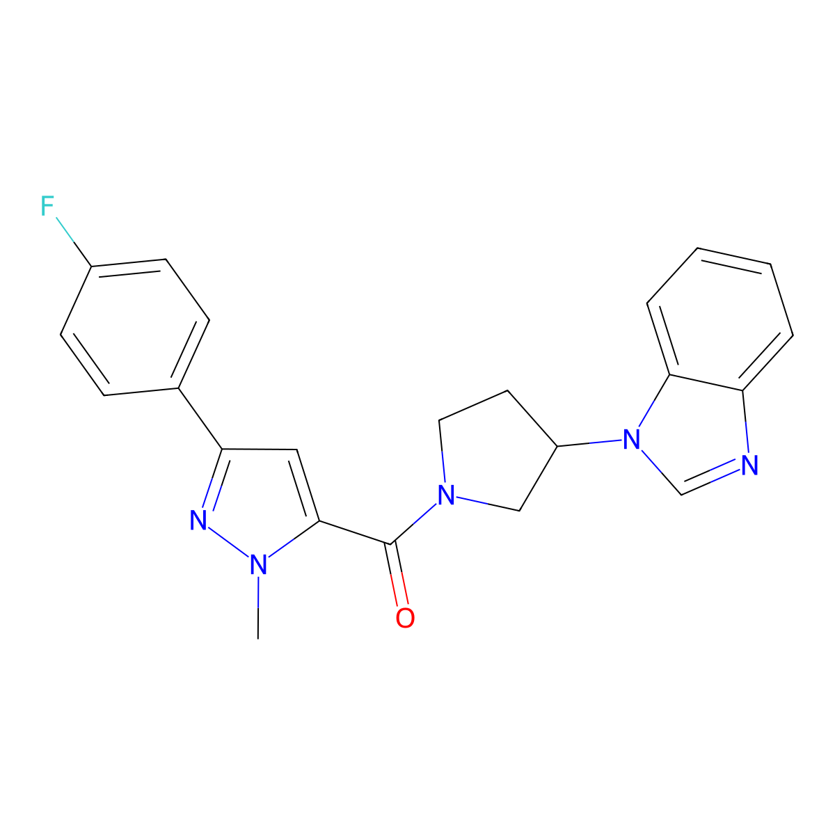 (3-(1H-benzo[d]imidazol-1-yl)pyrrolidin-1-yl)(3-(4-fluorophenyl)-1-methyl-1H-pyrazol-5-yl)methanone molecular structure, CAS 2034420-84-1