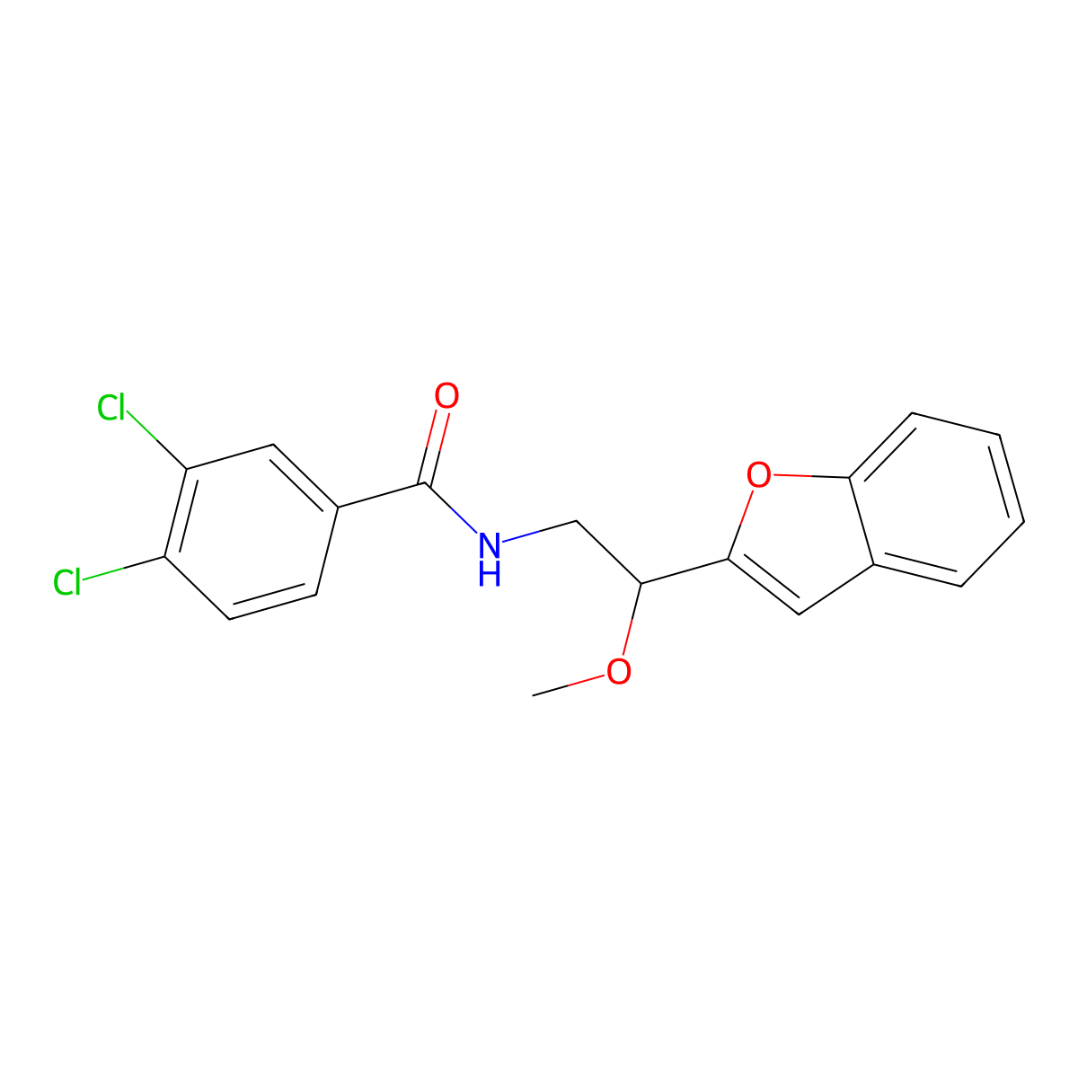 N-(2-(benzofuran-2-yl)-2-methoxyethyl)-3,4-dichlorobenzamide molecular structure, CAS 2034420-85-2