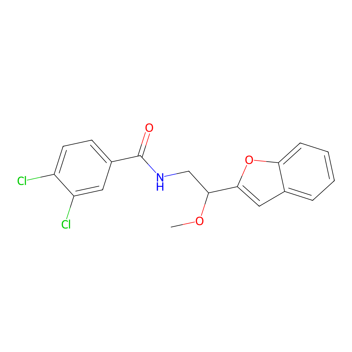 N-(2-(benzofuran-2-yl)-2-methoxyethyl)-3,4-dichlorobenzamide molecular structure, CAS 2034420-85-2