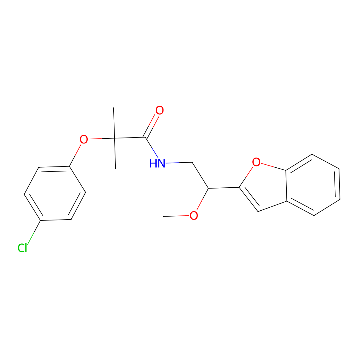 N-(2-(benzofuran-2-yl)-2-methoxyethyl)-2-(4-chlorophenoxy)-2-methylpropanamide molecular structure, CAS 2034420-93-2