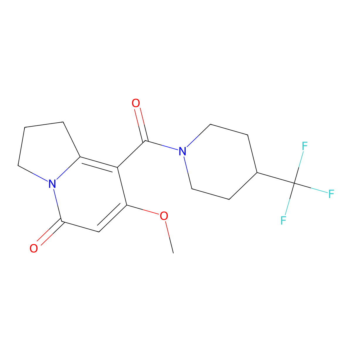 7-methoxy-8-(4-(trifluoromethyl)piperidine-1-carbonyl)-2,3-dihydroindolizin-5(1H)-one molecular structure, CAS 2034420-97-6