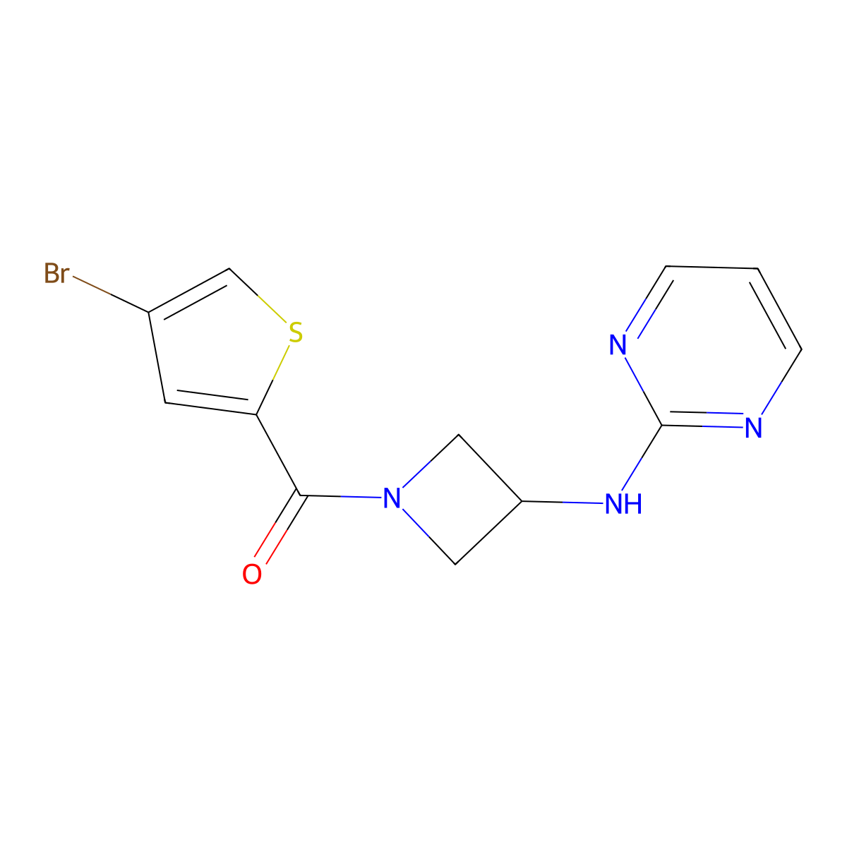 (4-Bromothiophen-2-yl)(3-(pyrimidin-2-ylamino)azetidin-1-yl)methanone molecular structure, CAS 2034421-02-6