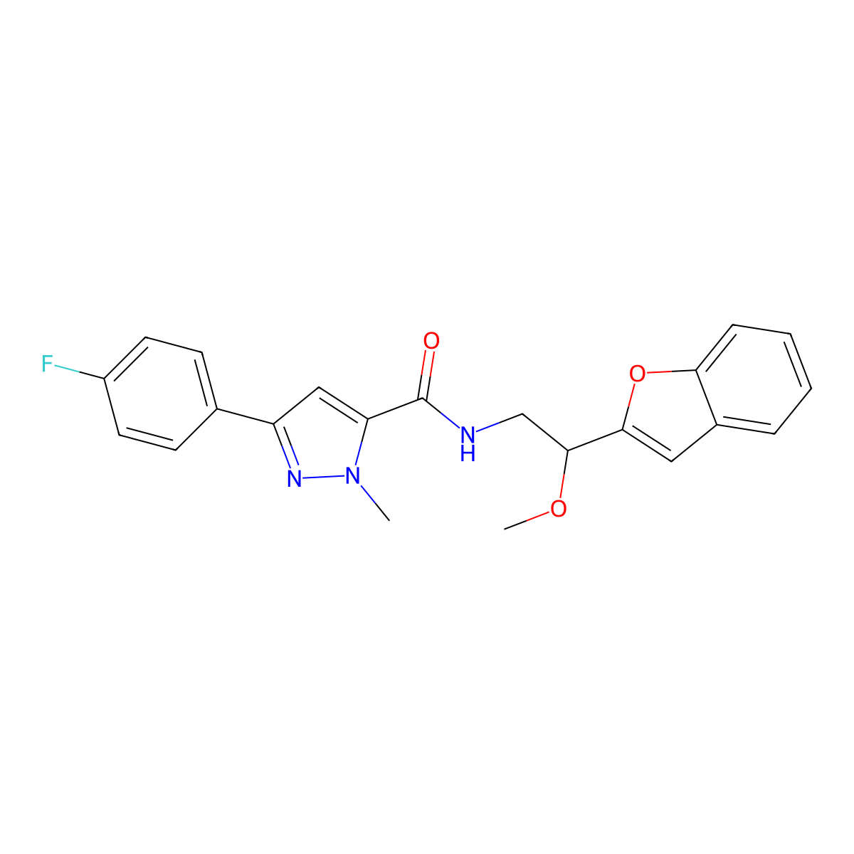 N-(2-(benzofuran-2-yl)-2-methoxyethyl)-3-(4-fluorophenyl)-1-methyl-1H-pyrazole-5-carboxamide molecular structure, CAS 2034421-08-2
