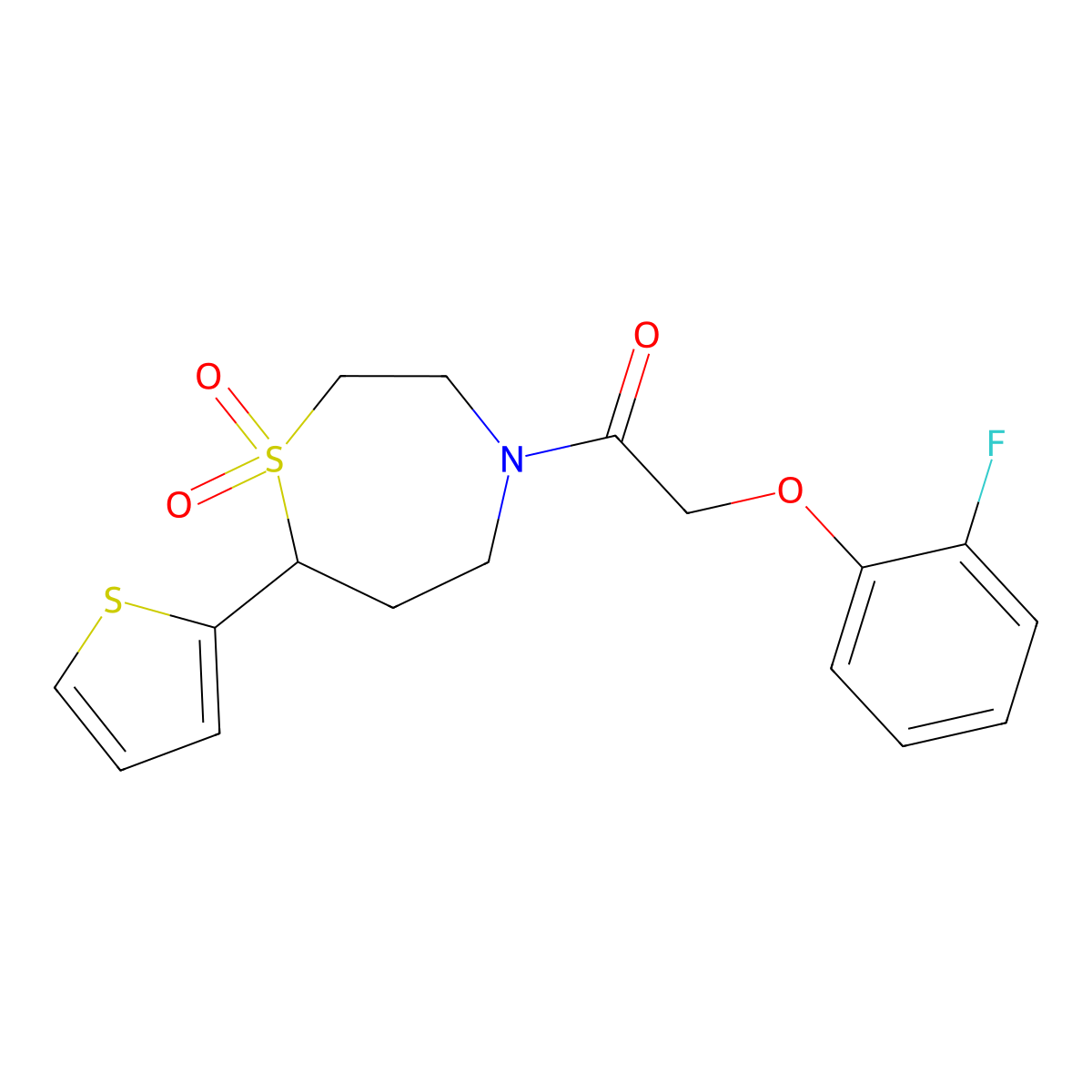 1-(1,1-Dioxido-7-(thiophen-2-yl)-1,4-thiazepan-4-yl)-2-(2-fluorophenoxy)ethanone molecular structure, CAS 2034421-11-7