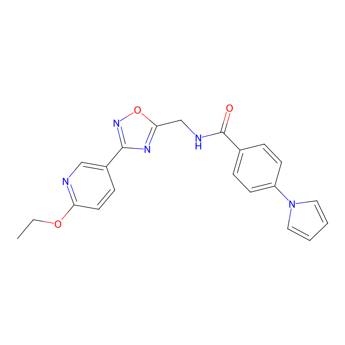 N-((3-(6-ethoxypyridin-3-yl)-1,2,4-oxadiazol-5-yl)methyl)-4-(1H-pyrrol-1-yl)benzamide molecular structure, CAS 2034421-14-0