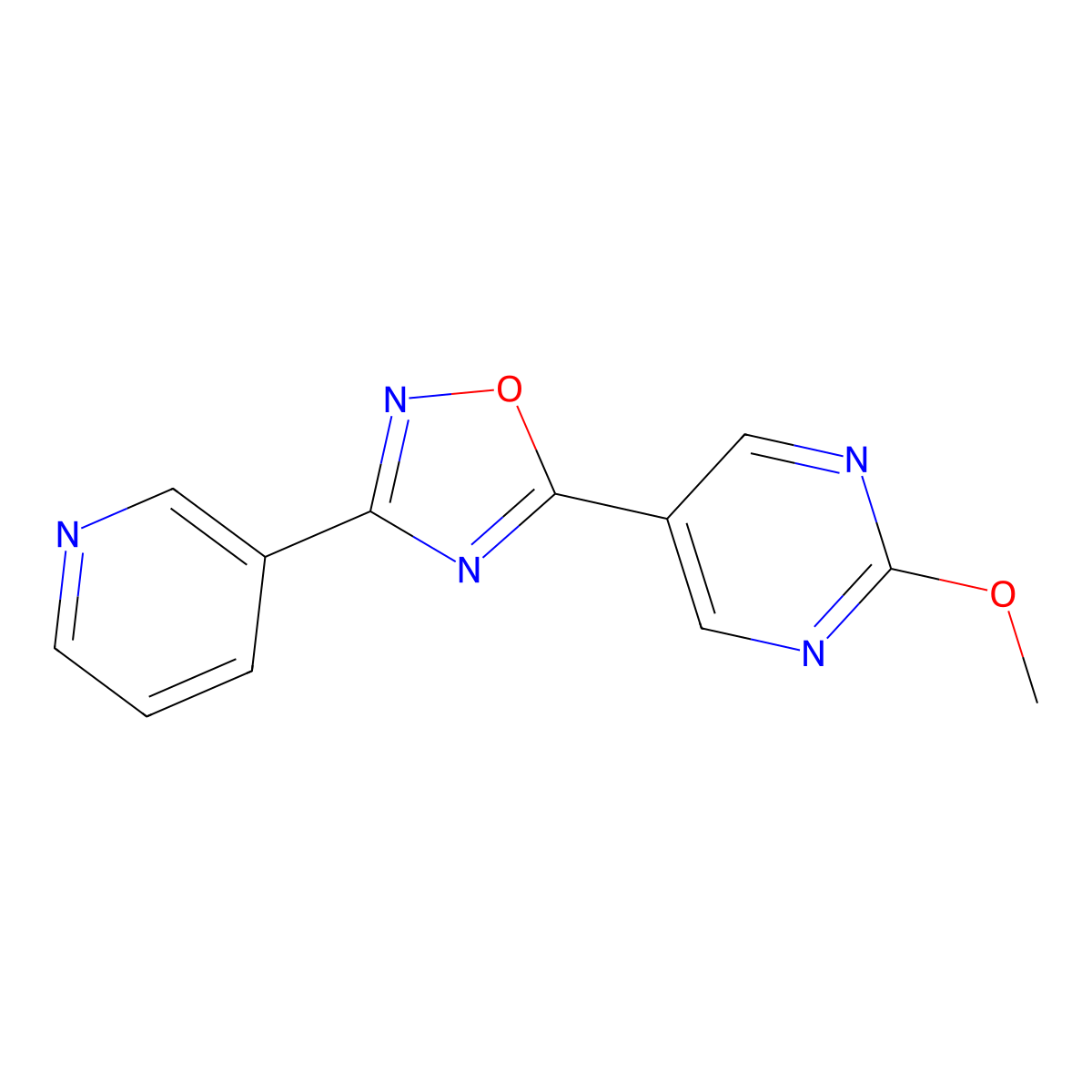 5-(2-Methoxypyrimidin-5-yl)-3-(pyridin-3-yl)-1,2,4-oxadiazole molecular structure, CAS 2034421-23-1