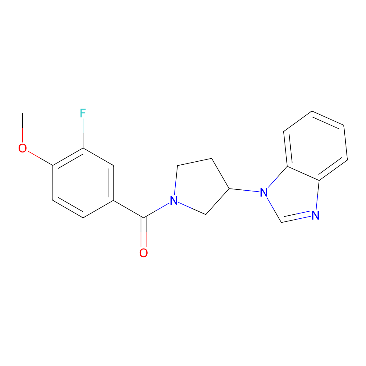 (3-(1H-benzo[d]imidazol-1-yl)pyrrolidin-1-yl)(3-fluoro-4-methoxyphenyl)methanone molecular structure, CAS 2034421-28-6