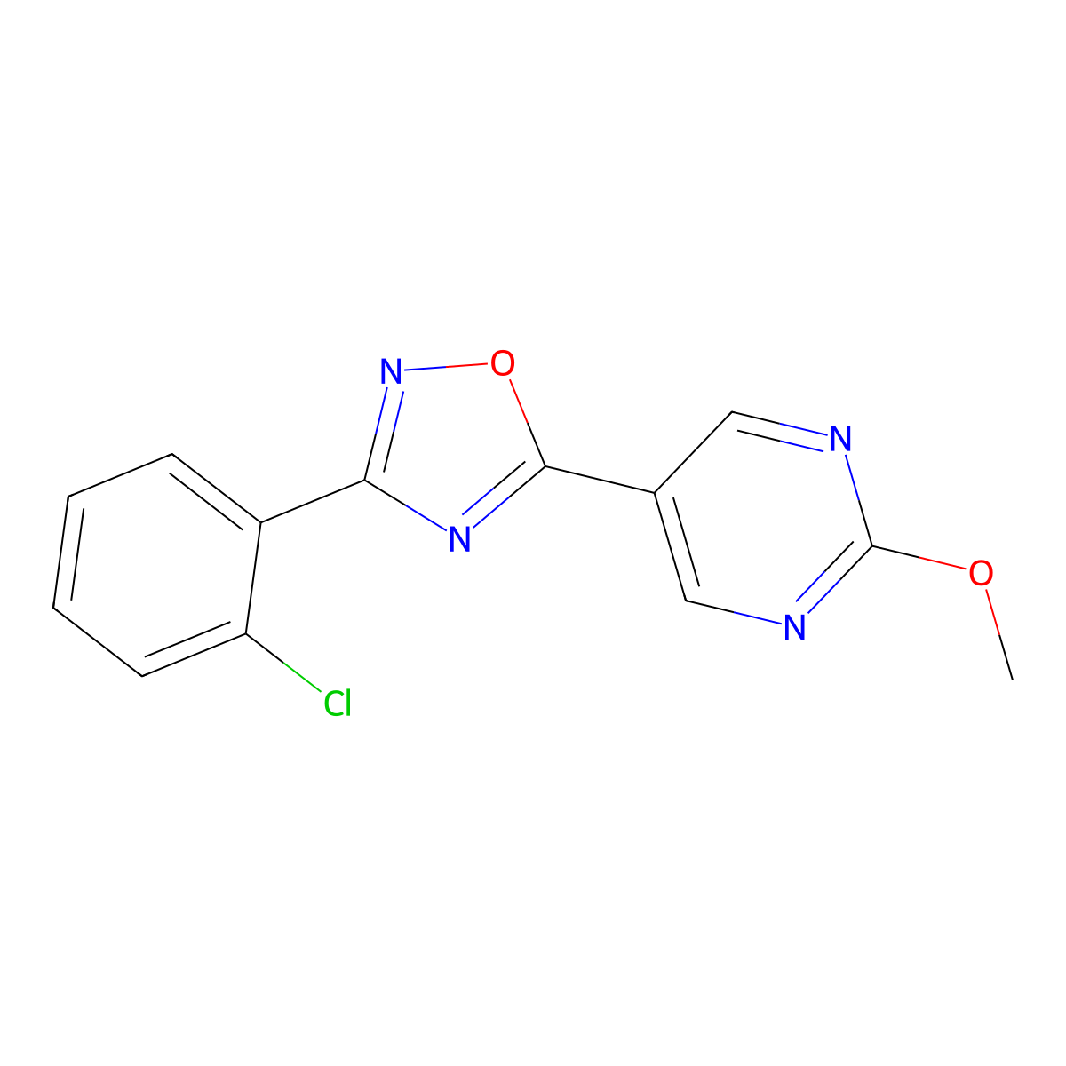 3-(2-Chlorophenyl)-5-(2-methoxypyrimidin-5-yl)-1,2,4-oxadiazole molecular structure, CAS 2034421-30-0
