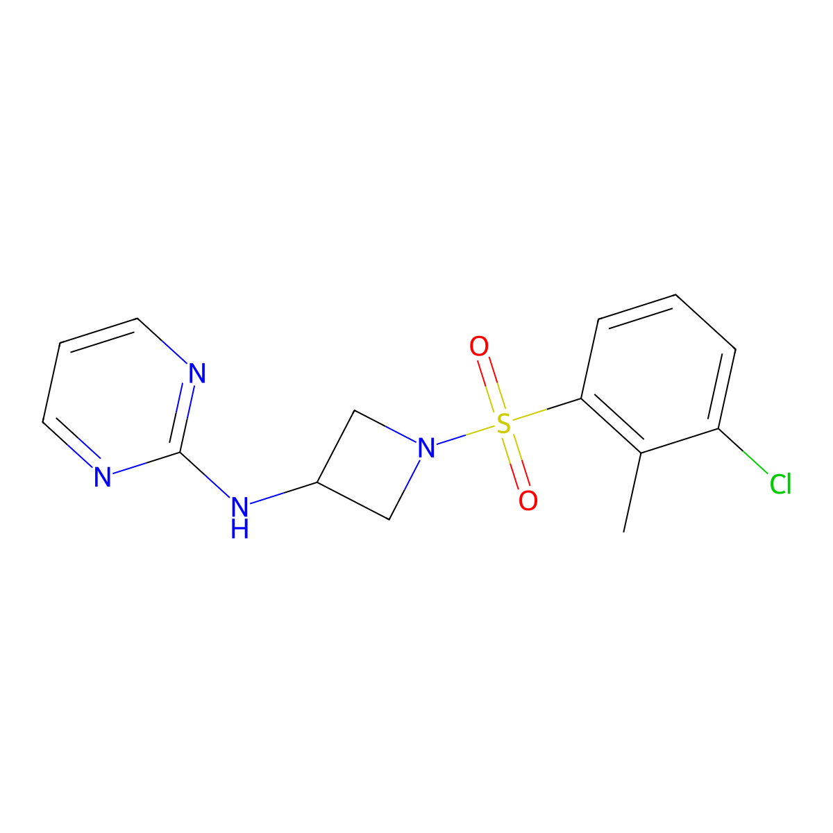 N-(1-((3-chloro-2-methylphenyl)sulfonyl)azetidin-3-yl)pyrimidin-2-amine molecular structure, CAS 2034421-32-2