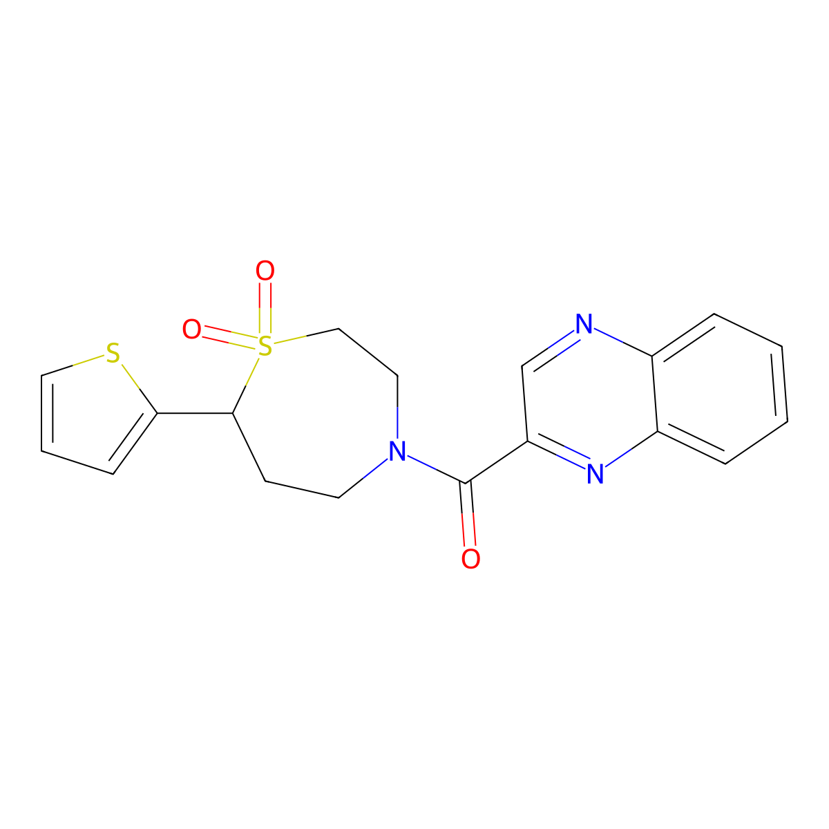 (1,1-Dioxido-7-(thiophen-2-yl)-1,4-thiazepan-4-yl)(quinoxalin-2-yl)methanone molecular structure, CAS 2034421-34-4