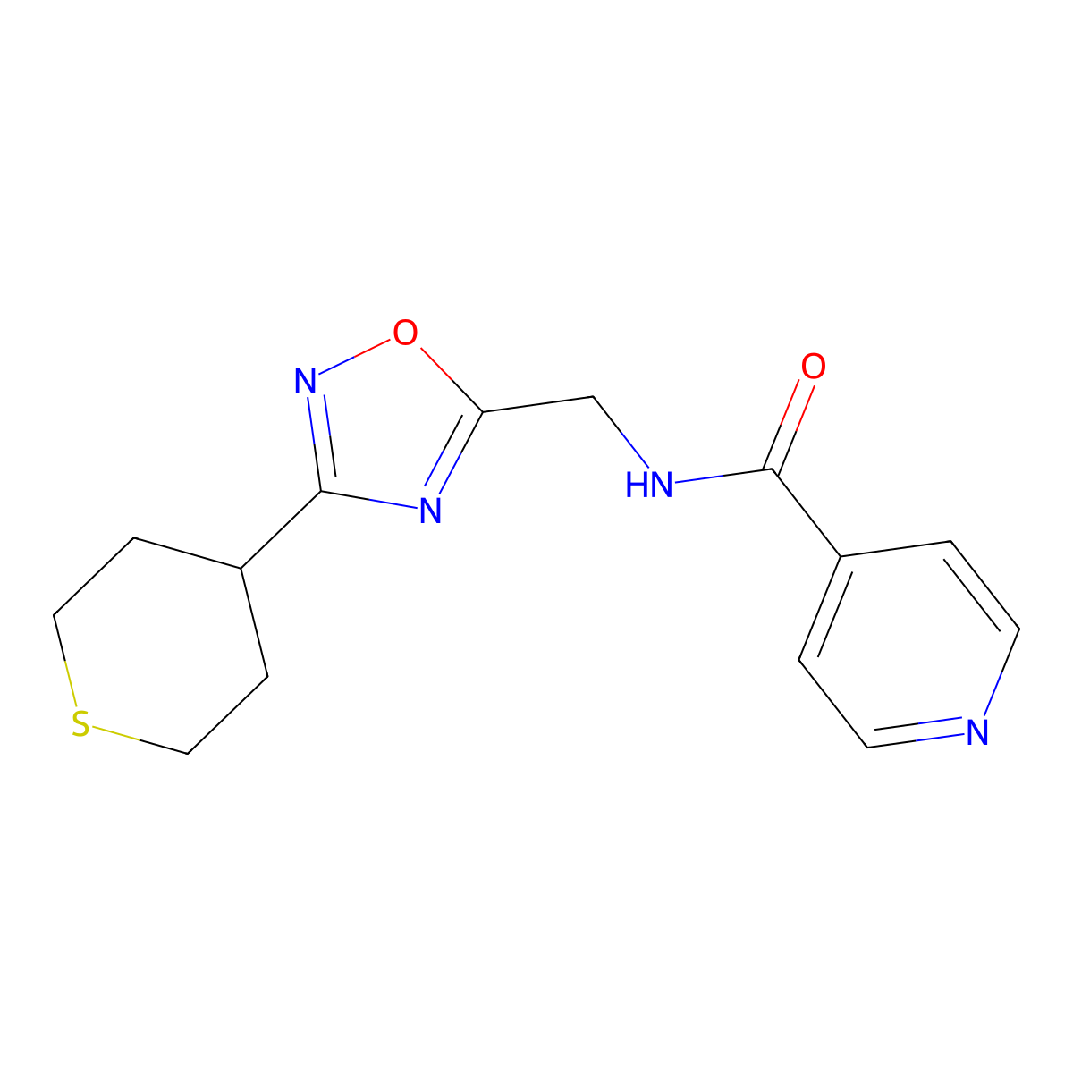 N-((3-(tetrahydro-2H-thiopyran-4-yl)-1,2,4-oxadiazol-5-yl)methyl)isonicotinamide molecular structure, CAS 2034421-42-4