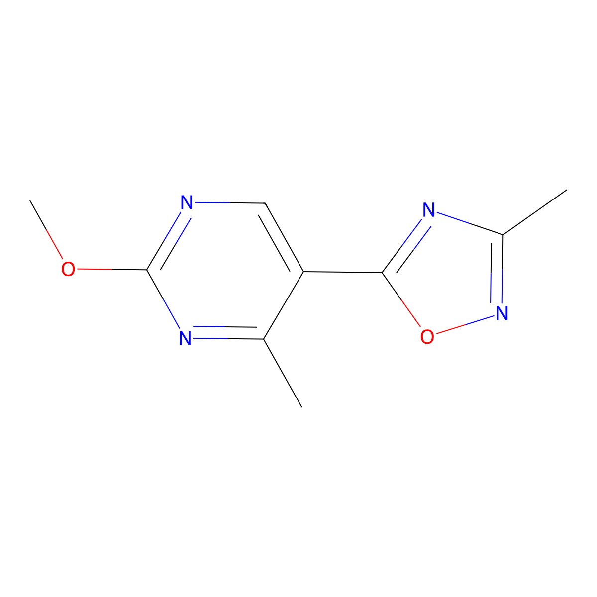 5-(2-Methoxy-4-methylpyrimidin-5-yl)-3-methyl-1,2,4-oxadiazole molecular structure, CAS 2034421-44-6