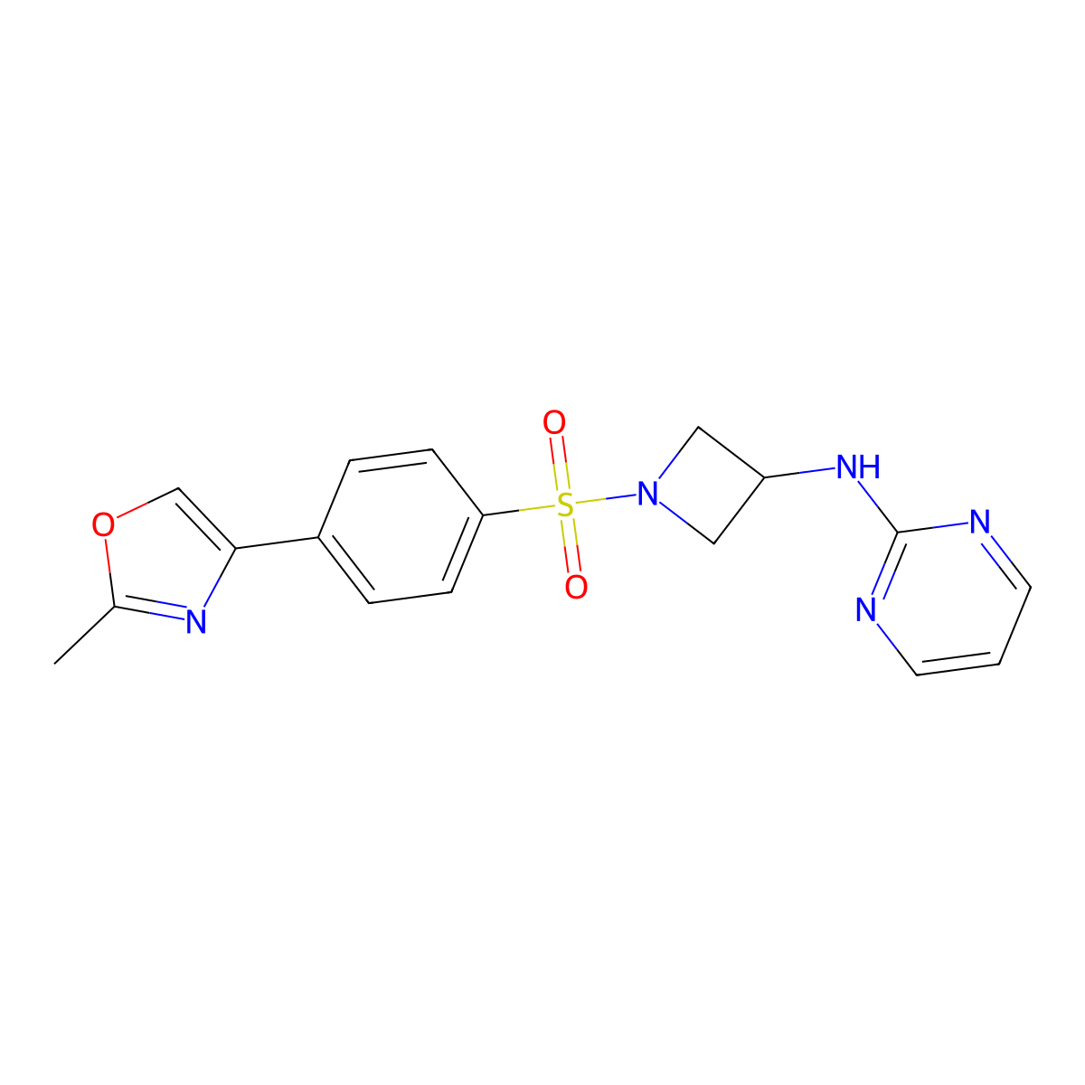 N-(1-((4-(2-methyloxazol-4-yl)phenyl)sulfonyl)azetidin-3-yl)pyrimidin-2-amine molecular structure, CAS 2034421-46-8