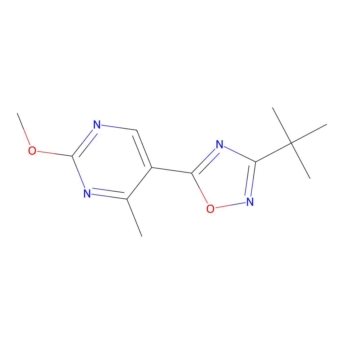 3-(Tert-butyl)-5-(2-methoxy-4-methylpyrimidin-5-yl)-1,2,4-oxadiazole molecular structure, CAS 2034421-48-0