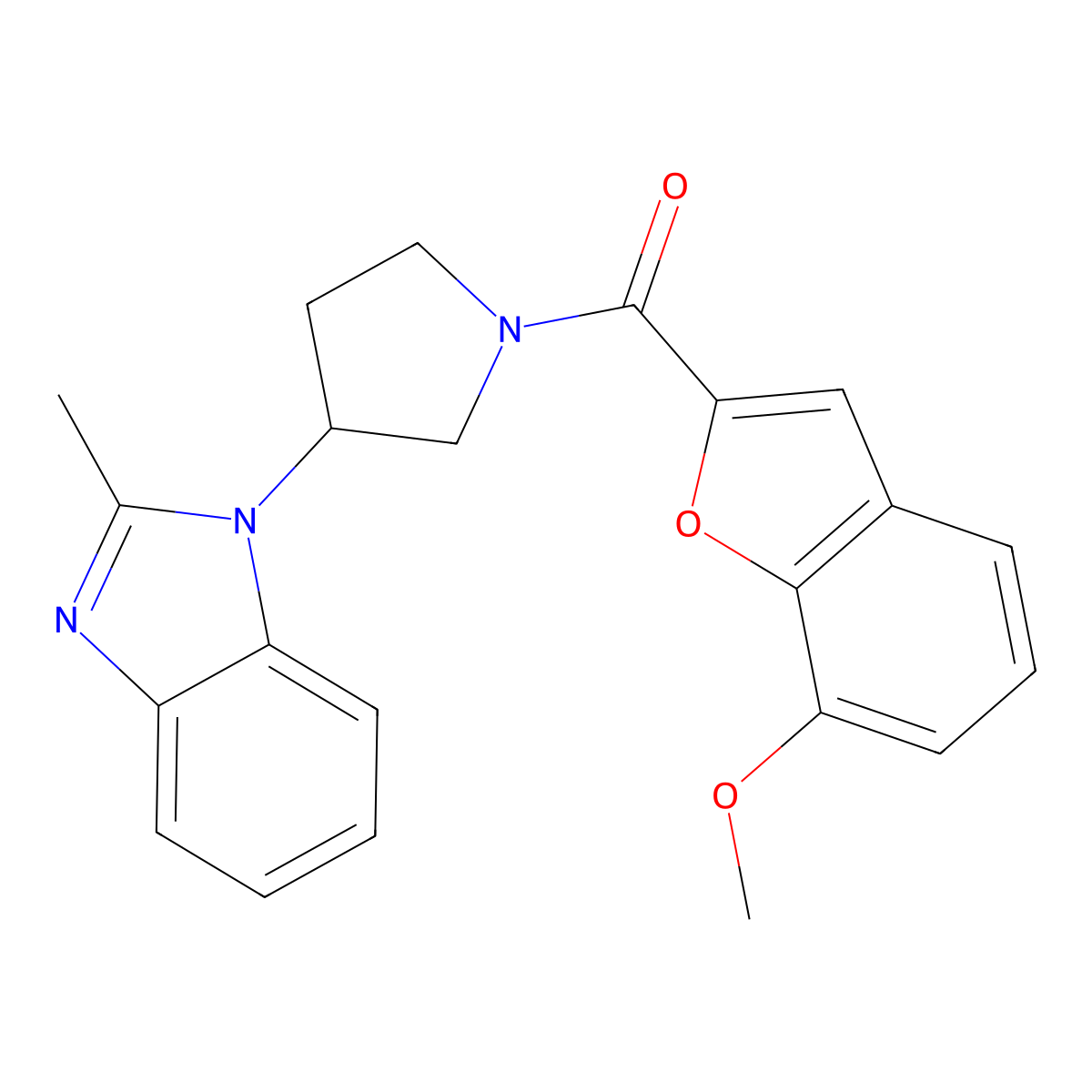 (7-methoxybenzofuran-2-yl)(3-(2-methyl-1H-benzo[d]imidazol-1-yl)pyrrolidin-1-yl)methanone molecular structure, CAS 2034421-49-1