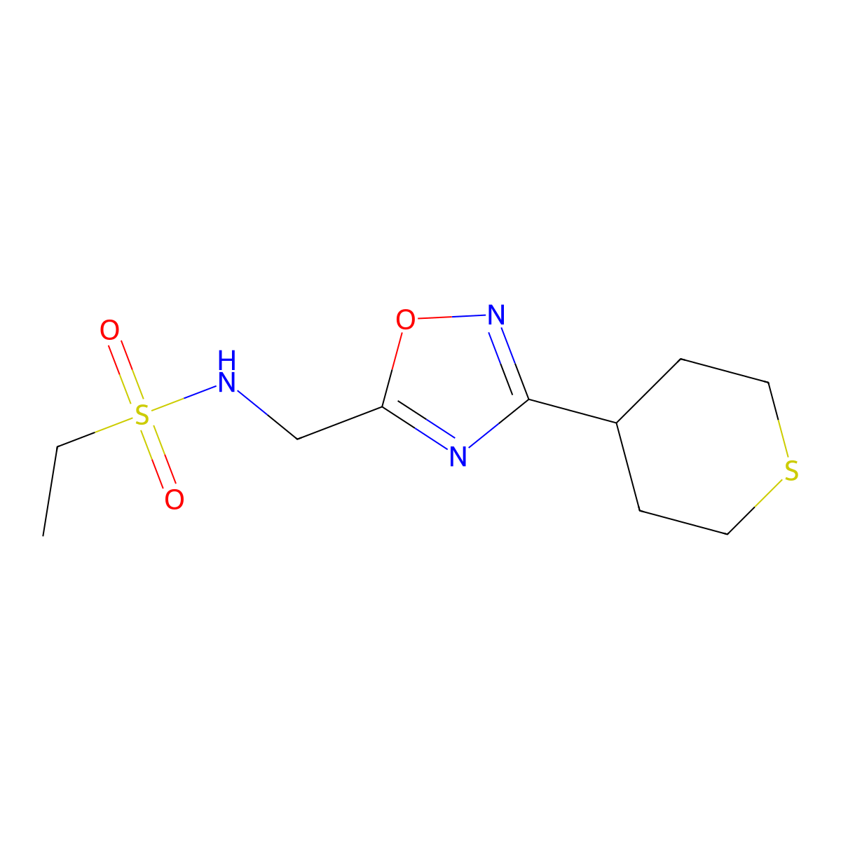 N-((3-(tetrahydro-2H-thiopyran-4-yl)-1,2,4-oxadiazol-5-yl)methyl)ethanesulfonamide molecular structure, CAS 2034421-57-1