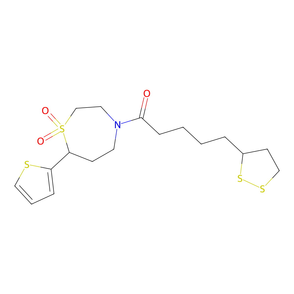 1-(1,1-Dioxido-7-(thiophen-2-yl)-1,4-thiazepan-4-yl)-5-(1,2-dithiolan-3-yl)pentan-1-one molecular structure, CAS 2034421-59-3