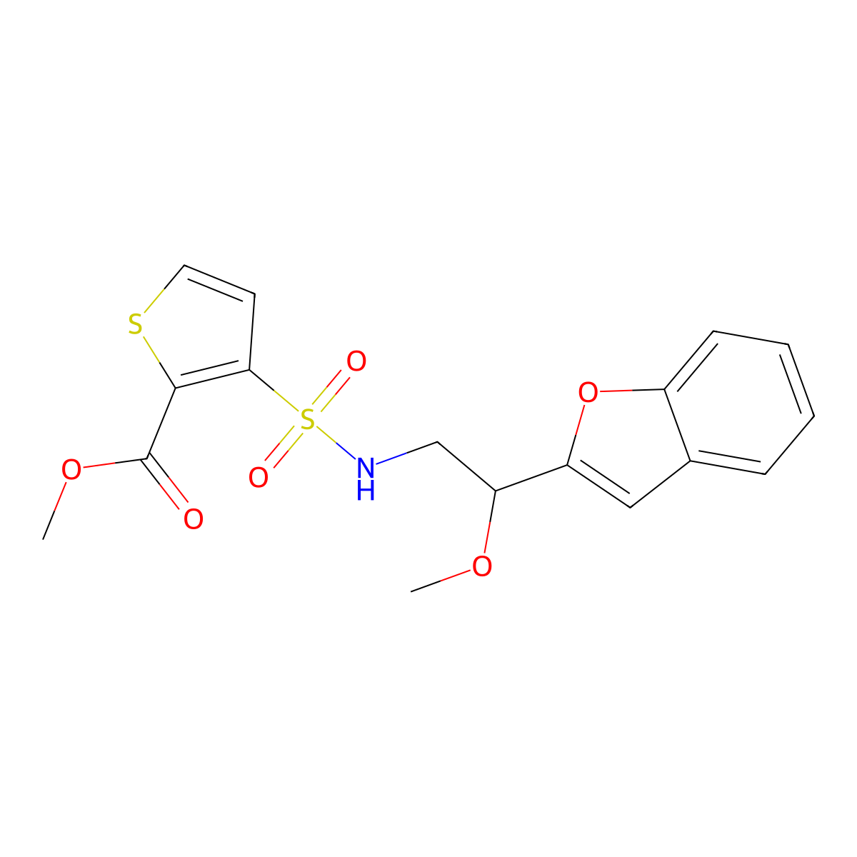 methyl 3-(N-(2-(benzofuran-2-yl)-2-methoxyethyl)sulfamoyl)thiophene-2-carboxylate molecular structure, CAS 2034421-60-6