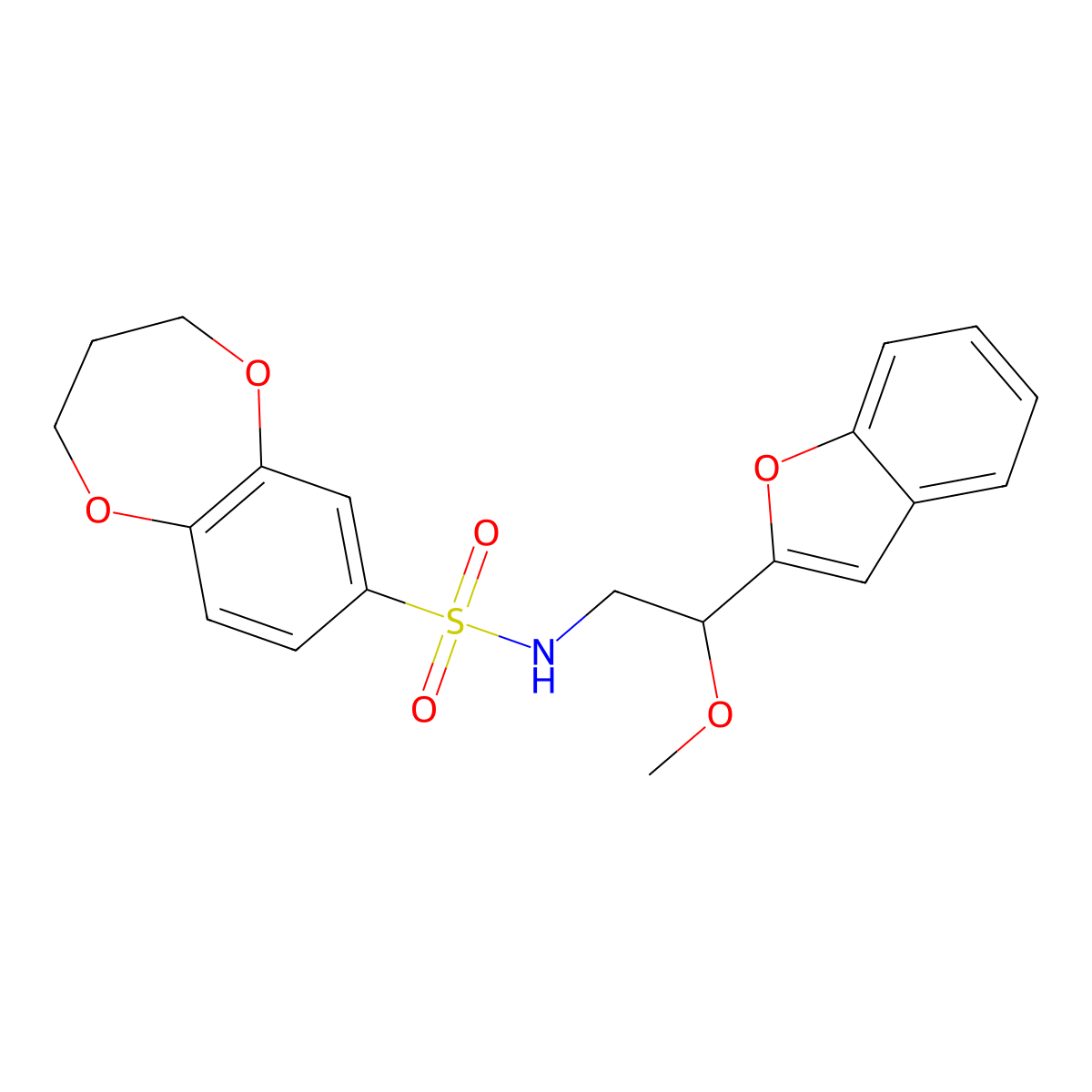 N-(2-(benzofuran-2-yl)-2-methoxyethyl)-3,4-dihydro-2H-benzo[b][1,4]dioxepine-7-sulfonamide molecular structure, CAS 2034421-64-0