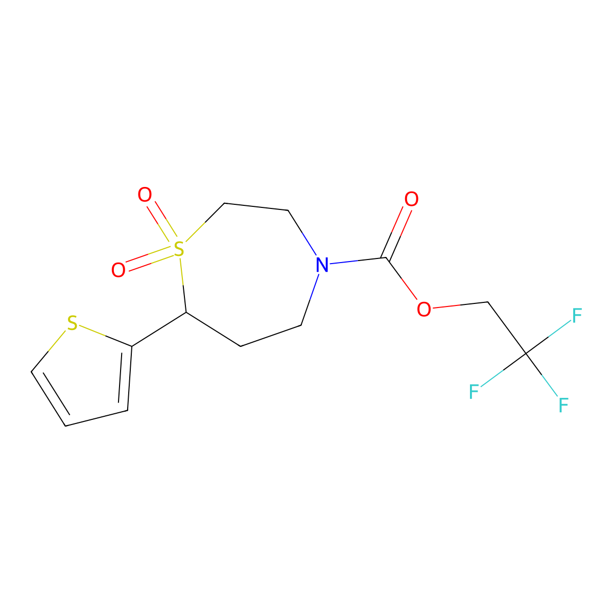 2,2,2-Trifluoroethyl 7-(thiophen-2-yl)-1,4-thiazepane-4-carboxylate 1,1-dioxide molecular structure, CAS 2034421-69-5