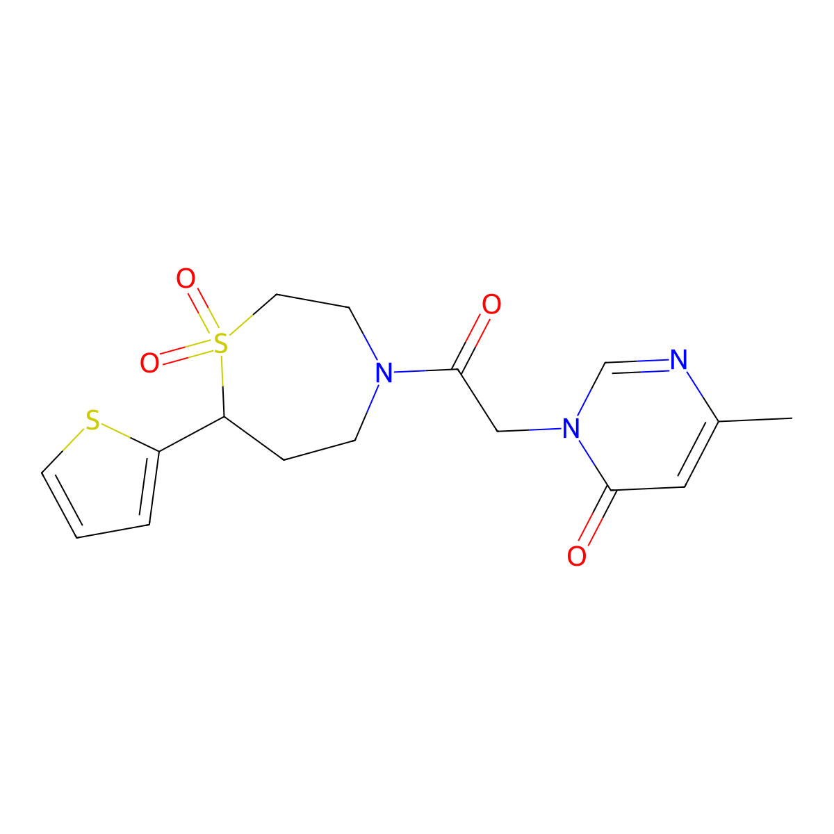 3-(2-(1,1-dioxido-7-(thiophen-2-yl)-1,4-thiazepan-4-yl)-2-oxoethyl)-6-methylpyrimidin-4(3H)-one molecular structure, CAS 2034421-76-4