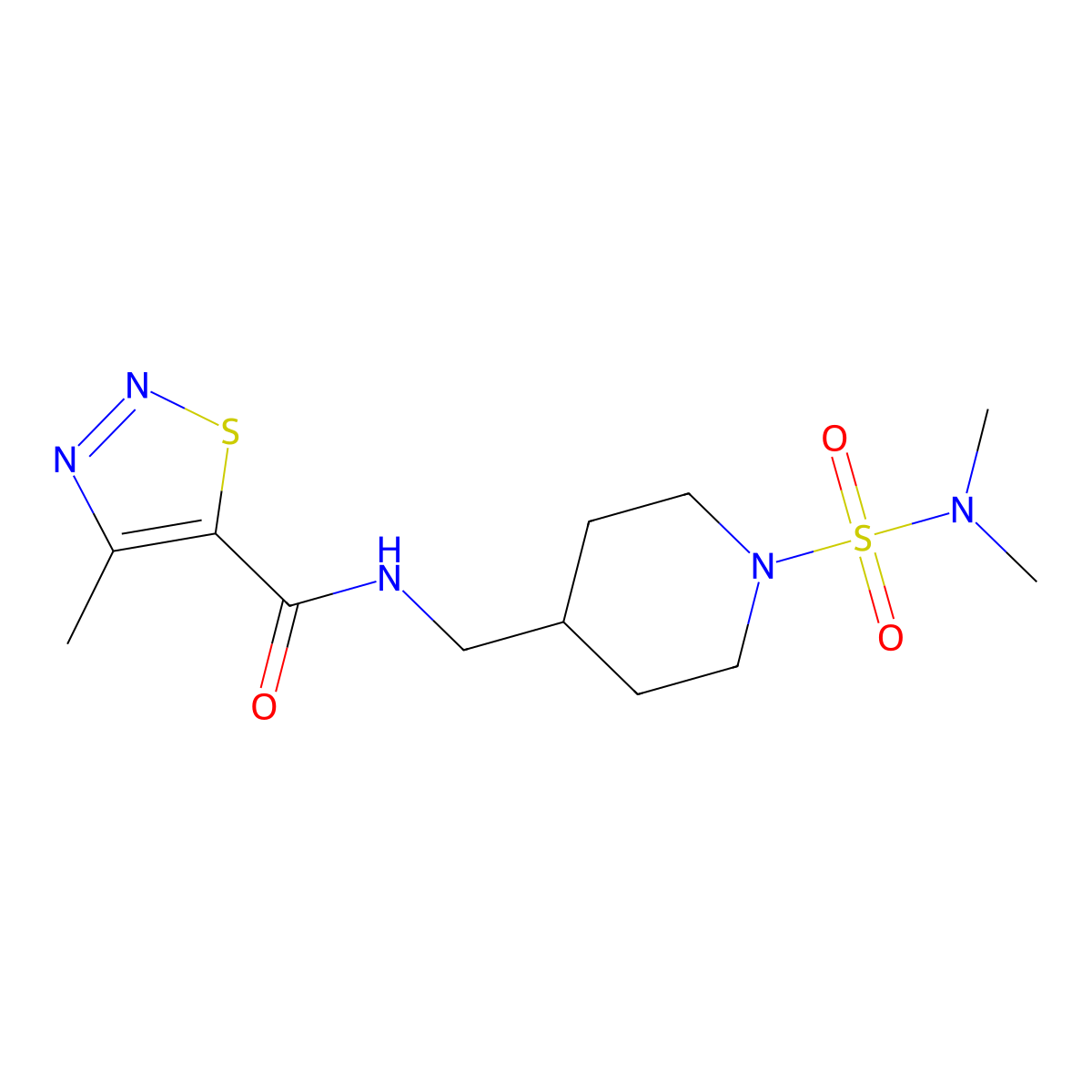 N-((1-(N,N-dimethylsulfamoyl)piperidin-4-yl)methyl)-4-methyl-1,2,3-thiadiazole-5-carboxamide molecular structure, CAS 2034421-80-0