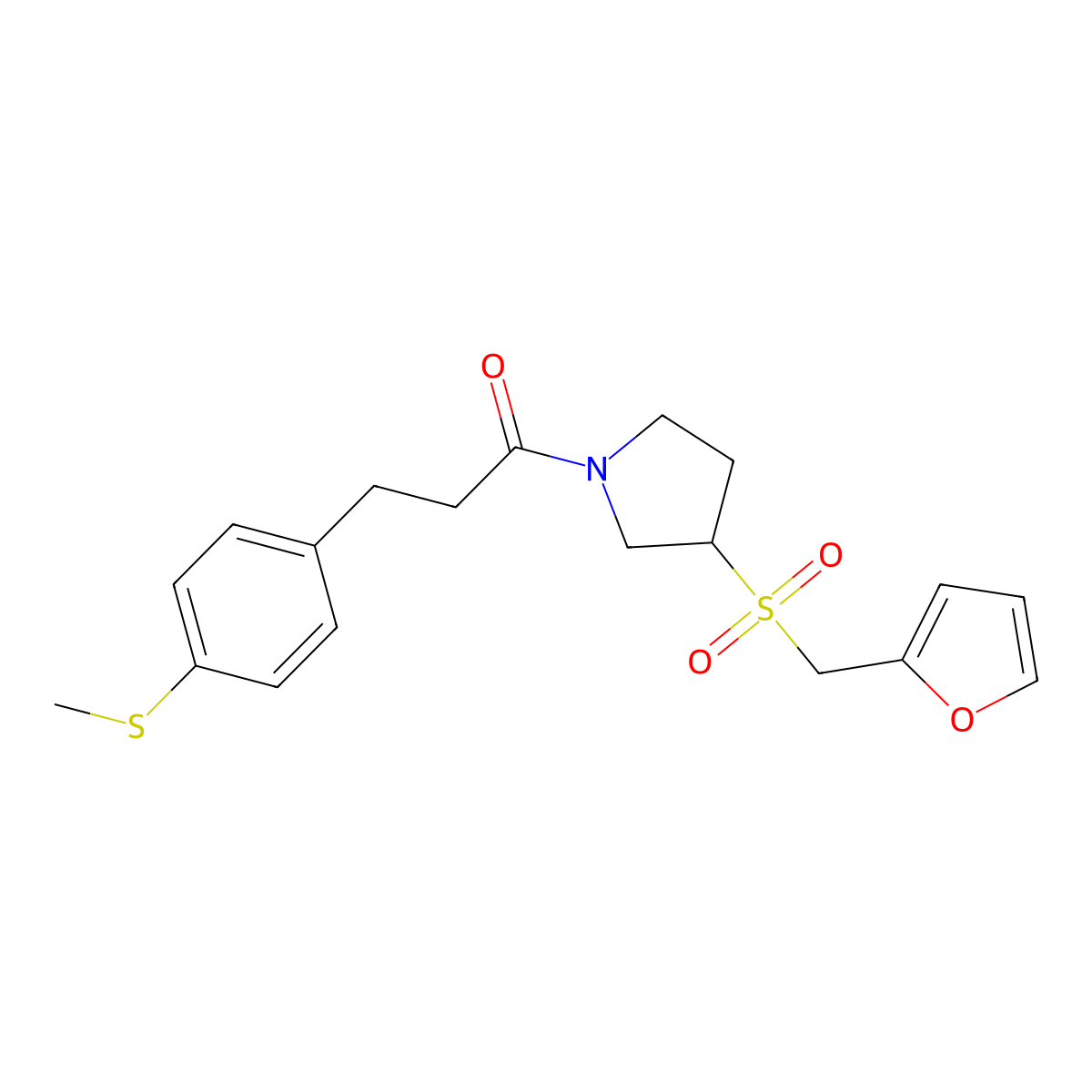 1-(3-((Furan-2-ylmethyl)sulfonyl)pyrrolidin-1-yl)-3-(4-(methylthio)phenyl)propan-1-one molecular structure, CAS 2034421-84-4