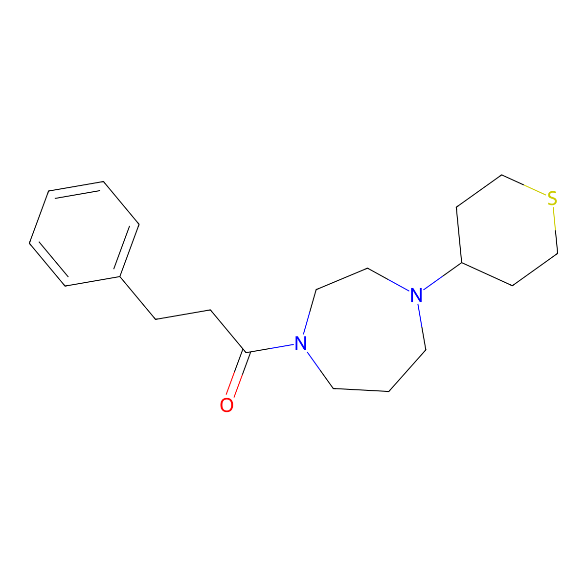 3-Phenyl-1-[4-(thian-4-yl)-1,4-diazepan-1-yl]propan-1-one molecular structure, CAS 2034421-88-8