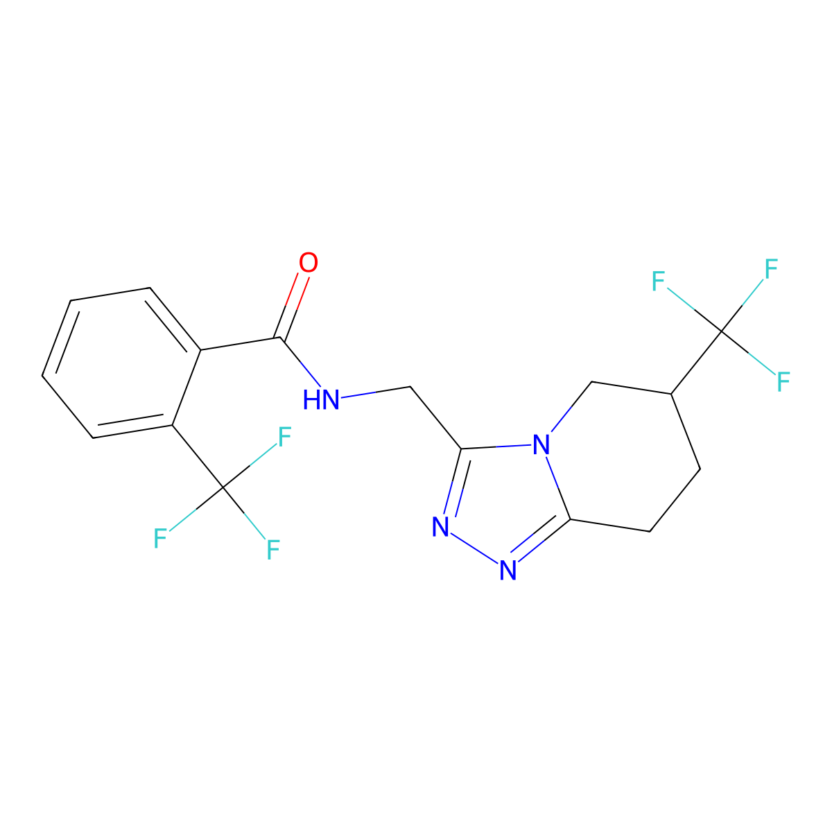 2-(trifluoromethyl)-N-((6-(trifluoromethyl)-5,6,7,8-tetrahydro-[1,2,4]triazolo[4,3-a]pyridin-3-yl)methyl)benzamide molecular structure, CAS 2034421-90-2