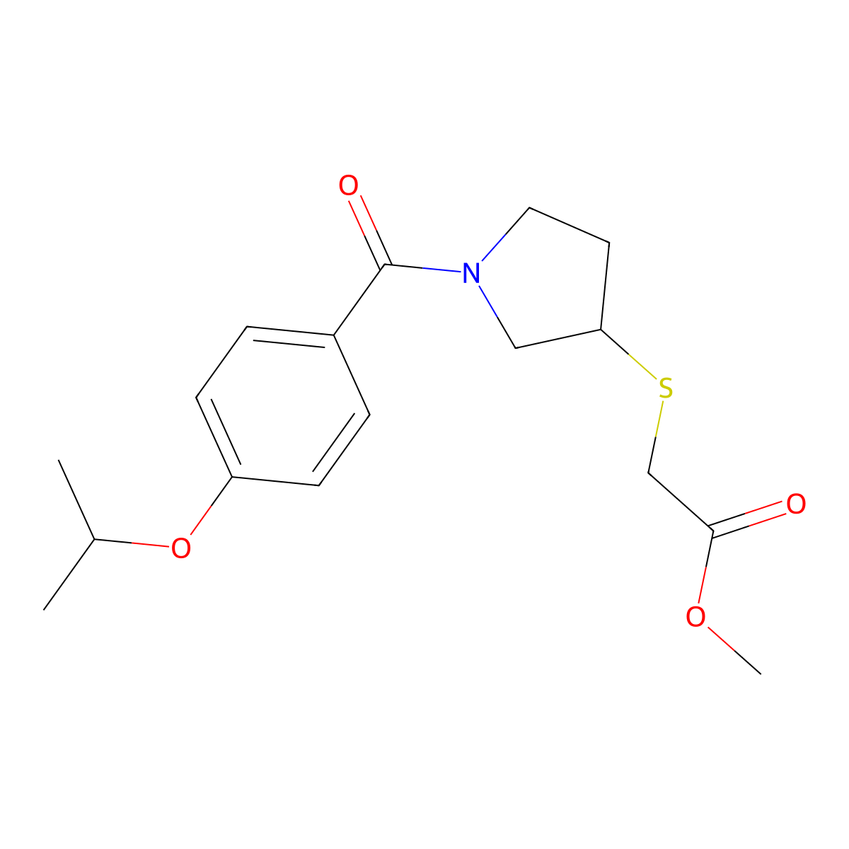 Methyl 2-((1-(4-isopropoxybenzoyl)pyrrolidin-3-yl)thio)acetate molecular structure, CAS 2034421-93-5