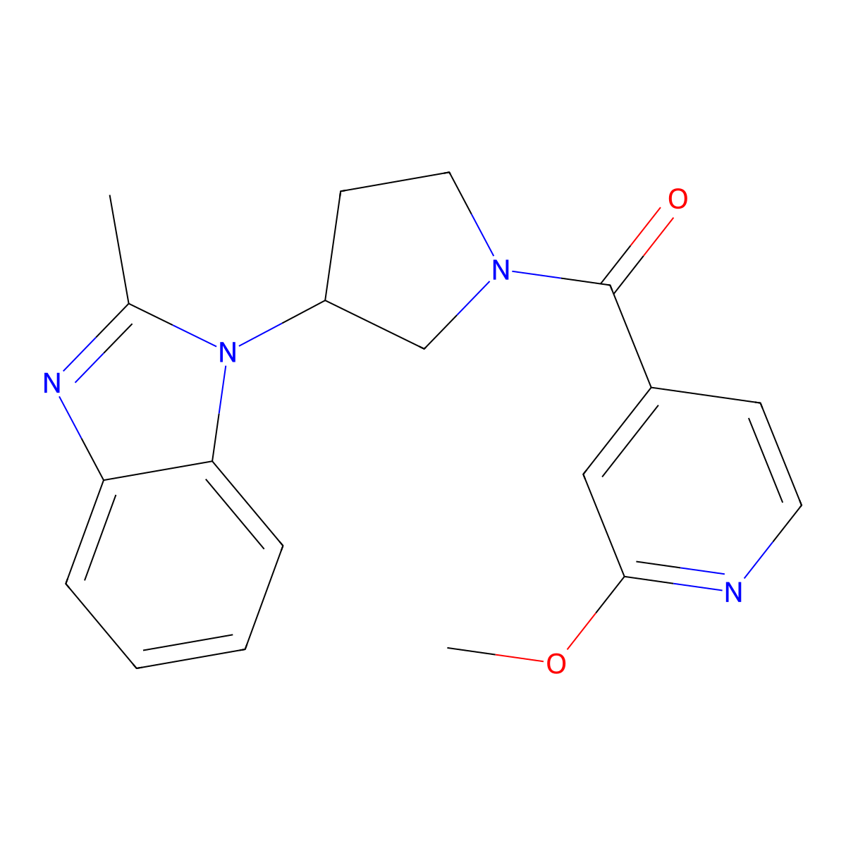 (2-methoxypyridin-4-yl)(3-(2-methyl-1H-benzo[d]imidazol-1-yl)pyrrolidin-1-yl)methanone molecular structure, CAS 2034421-96-8