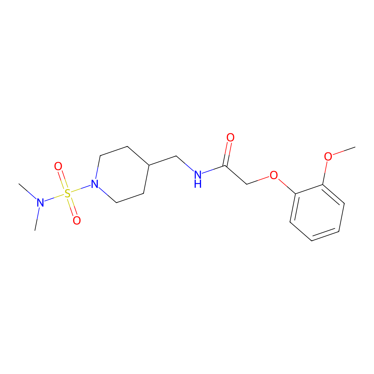 N-((1-(N,N-dimethylsulfamoyl)piperidin-4-yl)methyl)-2-(2-methoxyphenoxy)acetamide molecular structure, CAS 2034421-99-1