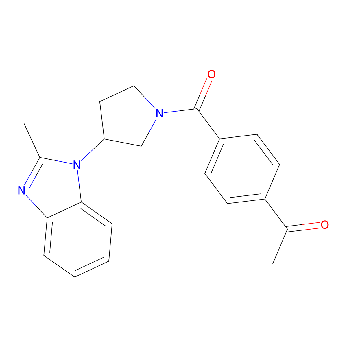 1-(4-(3-(2-methyl-1H-benzo[d]imidazol-1-yl)pyrrolidine-1-carbonyl)phenyl)ethanone molecular structure, CAS 2034422-00-7