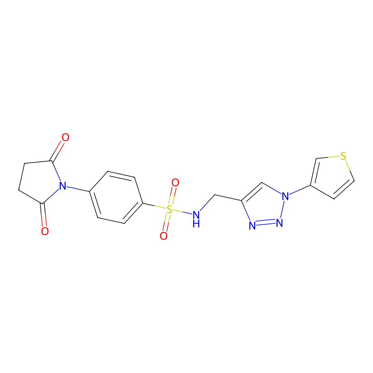 4-(2,5-dioxopyrrolidin-1-yl)-N-((1-(thiophen-3-yl)-1H-1,2,3-triazol-4-yl)methyl)benzenesulfonamide molecular structure, CAS 2034422-03-0