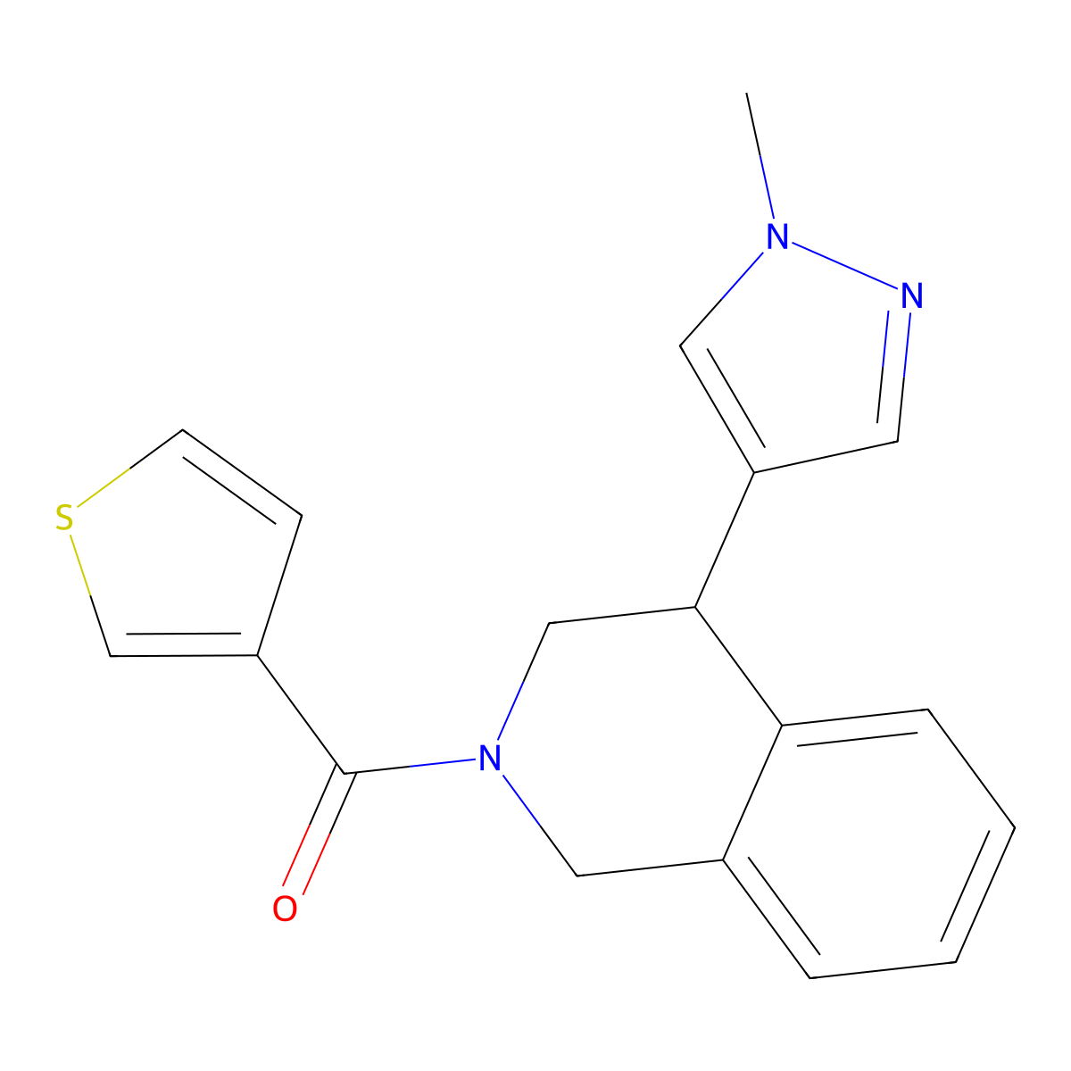 (4-(1-methyl-1H-pyrazol-4-yl)-3,4-dihydroisoquinolin-2(1H)-yl)(thiophen-3-yl)methanone molecular structure, CAS 2034422-08-5