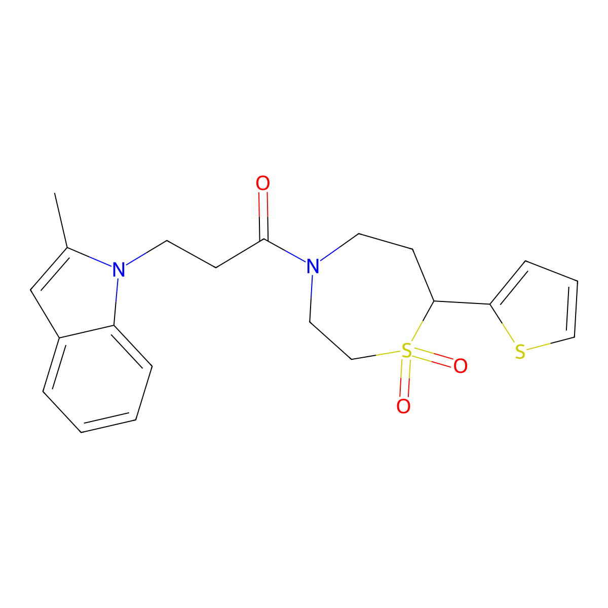 1-(1,1-dioxido-7-(thiophen-2-yl)-1,4-thiazepan-4-yl)-3-(2-methyl-1H-indol-1-yl)propan-1-one molecular structure, CAS 2034422-09-6