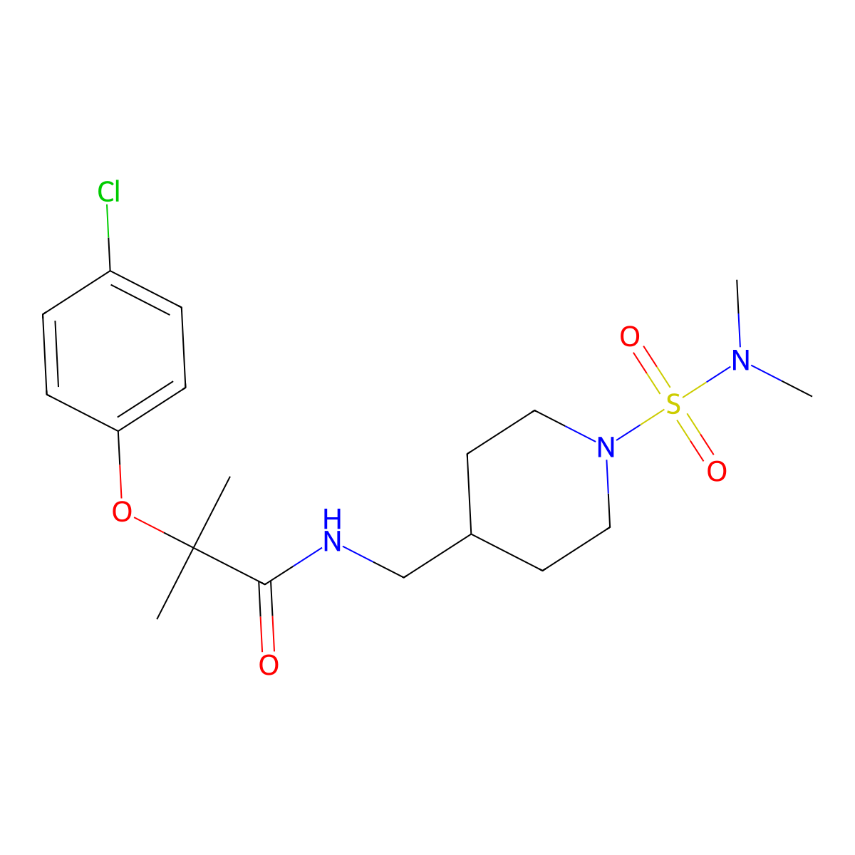 2-(4-chlorophenoxy)-N-((1-(N,N-dimethylsulfamoyl)piperidin-4-yl)methyl)-2-methylpropanamide molecular structure, CAS 2034422-11-0