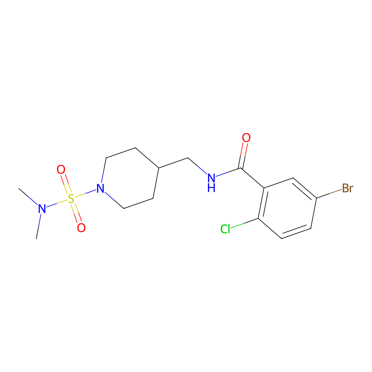 5-bromo-2-chloro-N-((1-(N,N-dimethylsulfamoyl)piperidin-4-yl)methyl)benzamide molecular structure, CAS 2034422-13-2
